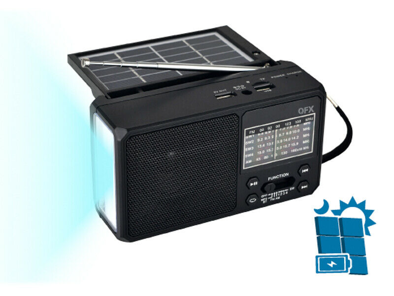 QFX R-37 6-Band (AM, FM, SW1 - SW4) Bluetooth LED linterna radio solar